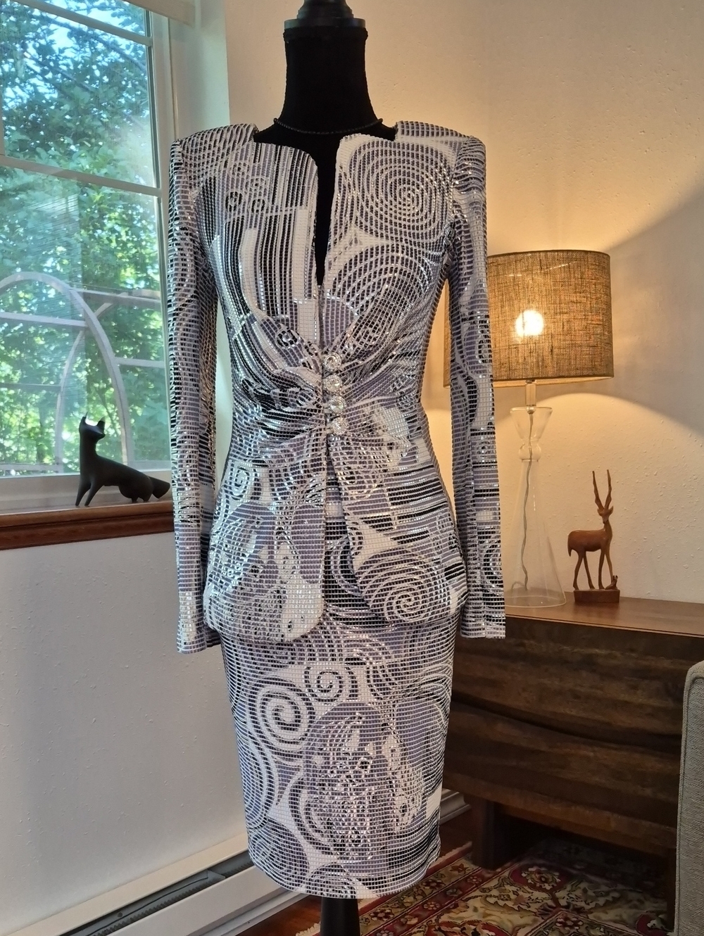 CACHE Y2K Metallic Body Con Jacket And Skirt Small Petite8